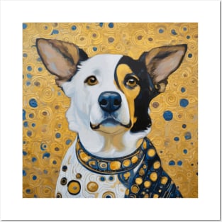 Gustav Klimt Style Dog Dressed in Blue White and Gold Posters and Art